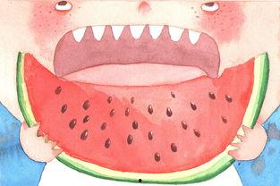 夏日吃瓜插画,插画中的清凉一夏