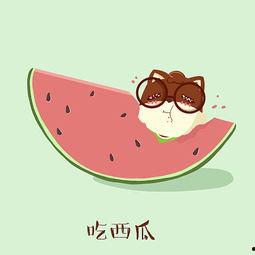 夏日吃瓜插画,插画中的清凉一夏